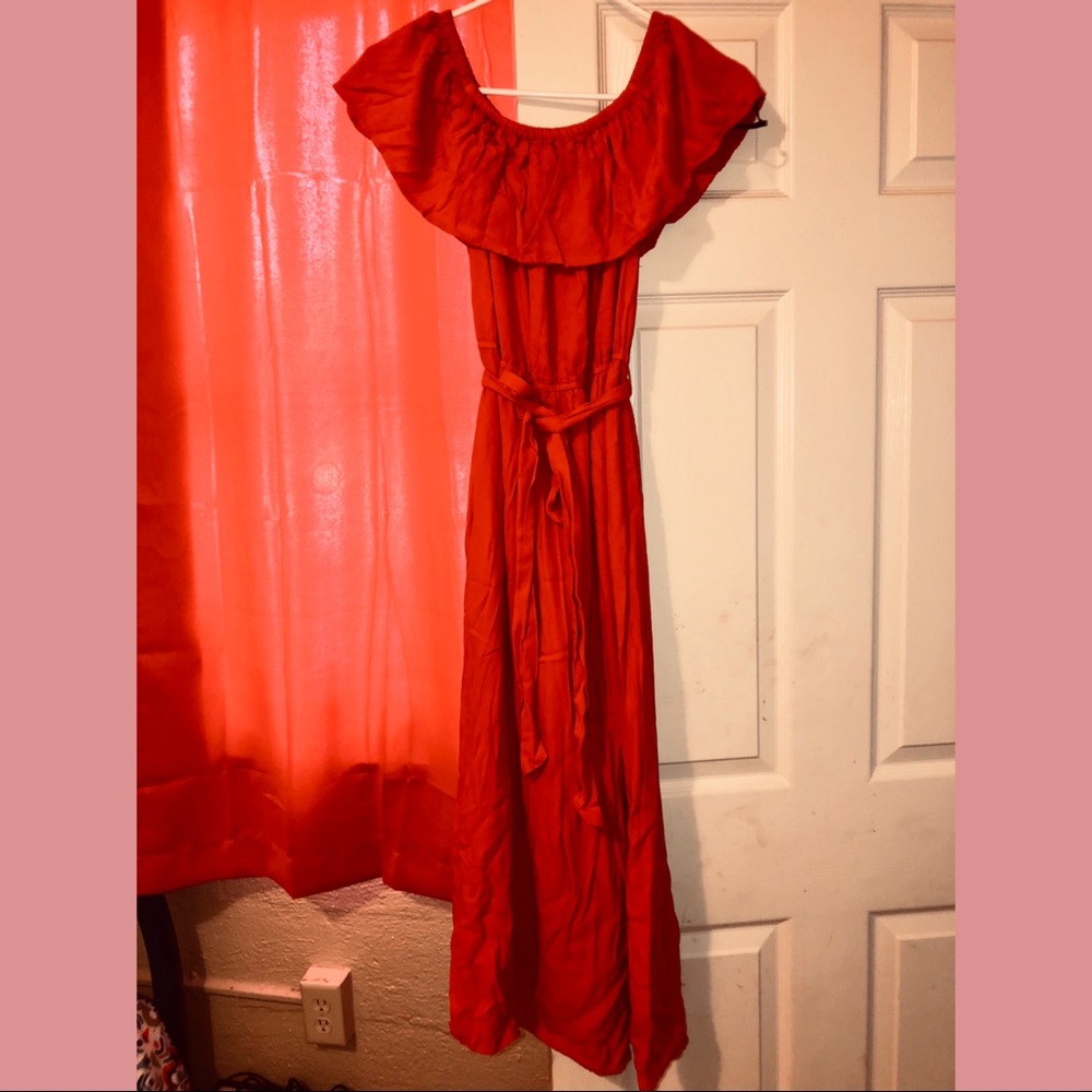 Off the shoulder coral dress